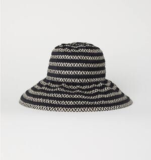 H&M Braided Straw Floppy Brim Sun Hat Size Medium Black Beige